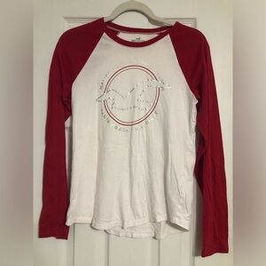 Hollister Co. color block long sleeve shirt logo tee casual school red white‎ XS